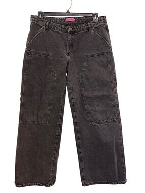 Edikted Womens Black Wide-Leg Utility Jeans  Size XL